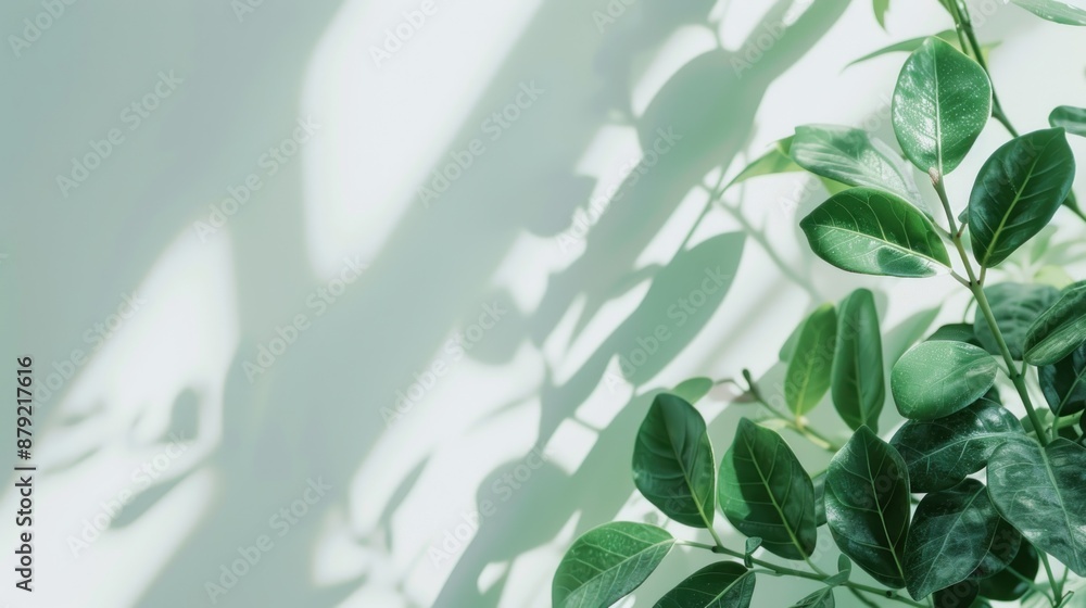 Sunlight and shadows play on a wall next to a green plant Sunlight and shadows play on a wall next to a green plant