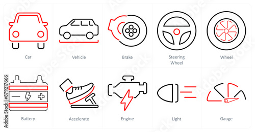 A set of 10 car icons as car, vehicle, brake