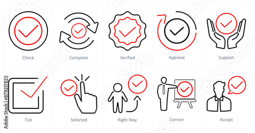A set of 10 checkmark icons as check, complete, verified