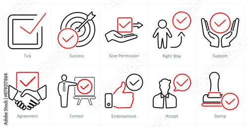A set of 10 checkmark icons as tick, success, give permission