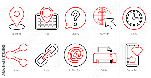 A set of 10 contact icons as location, gps, query