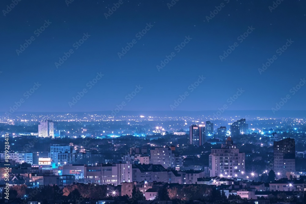 Fototapeta premium A stunning cityscape at night, with twinkling lights and a clear starry sky