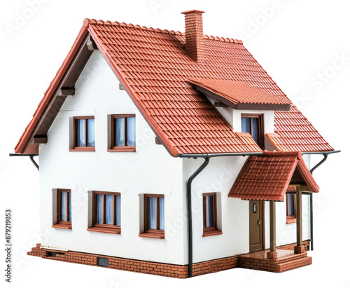 PNG White suburb house with a red roof architecture building cottage. photo