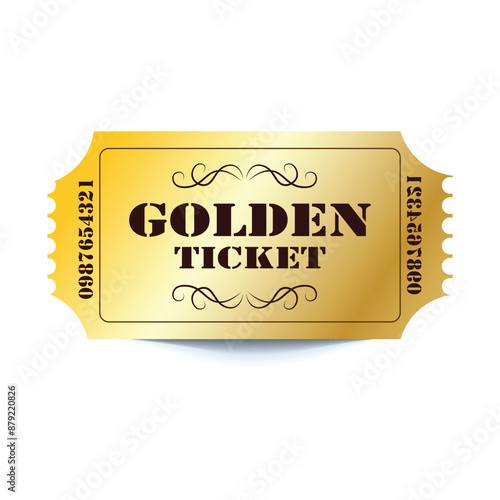 Vector set of admit one tickets template. Golden ticket for cinema, isolated with white background. 123.