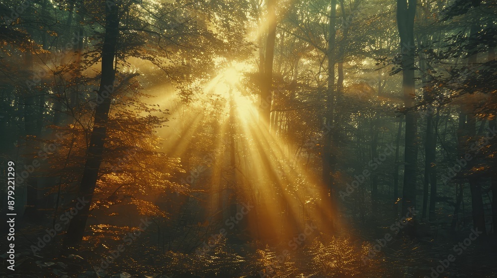 Fototapeta premium Glowing sunset casting warm light on mountains