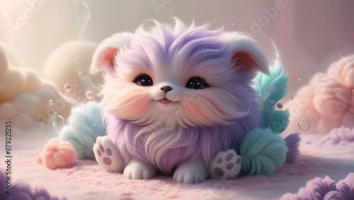 A whimsical, dreamlike rendering of a cuddly and endearing fluffy animal, crafted in exquisite digital medium with intricate textures and soft, focused lighting, evoking a sense of surrealism and fant photo