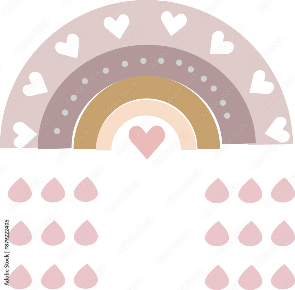 Cute Pastel Rainbow with raindrops hearts Vector illustration with Scandinavian hand drawn style Cute Pastel Rainbow with raindrops hearts Vector illustration with Scandinavian hand drawn style