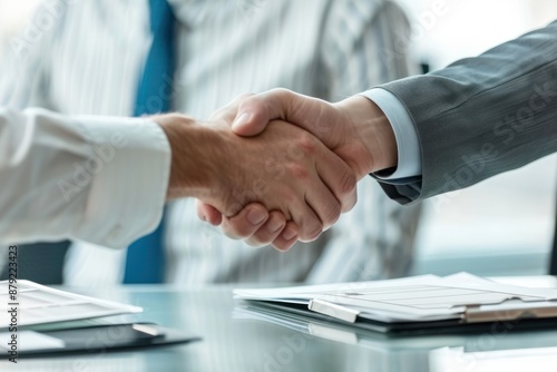 Wallpaper Mural Happy bank manager shaking hands with a client after successful agreement in the office Torontodigital.ca