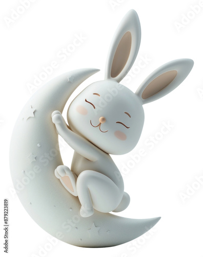 PNG  Rabbit on moon animal porcelain figurine. photo