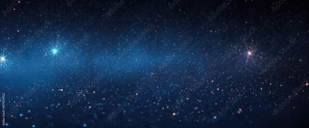 Fototapeta premium Fire embers particles over Blue background, Abstract dark glitter fire particles lights