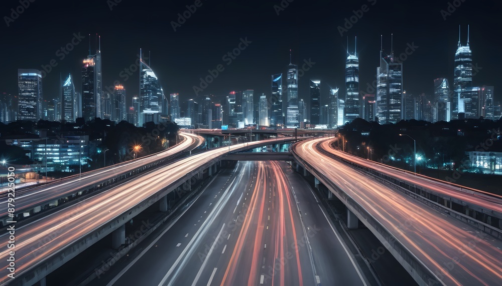 Night Cityscape with Highway Lights Night Cityscape with Highway Lights