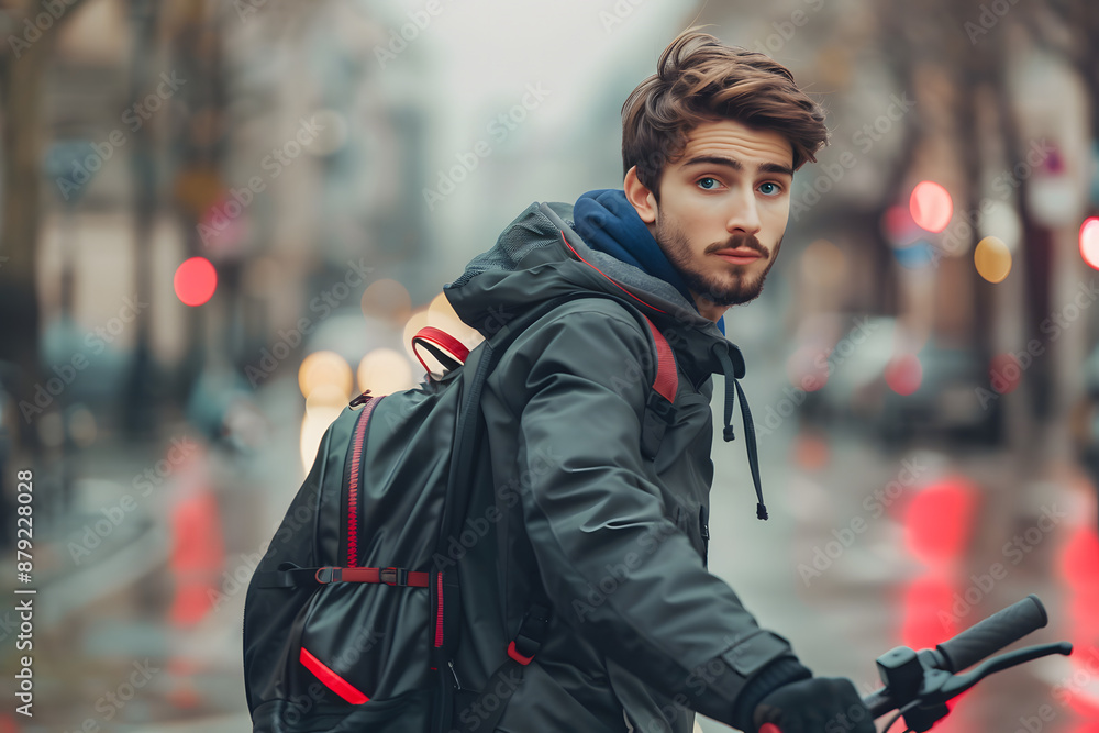 Attractive man in the city with electric scooter Attractive man in the city with electric scooter