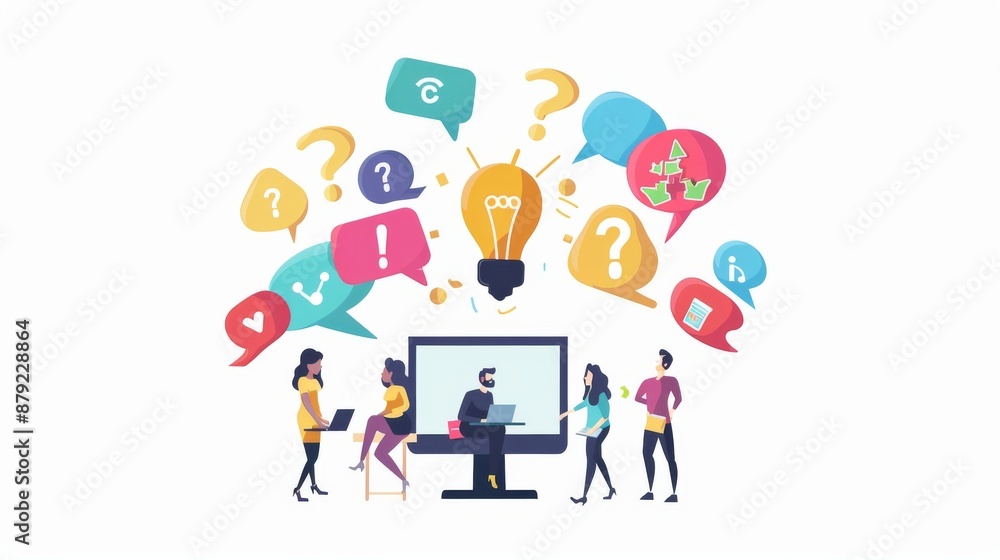 Working remotely, attending a webinar, participating in a video call, discussing, and working together via videoconference. Working remotely, attending a webinar, participating in a video call, discussing, and working together via videoconference.