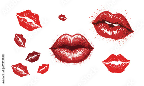 Lipstick kiss with lips print. Vector kiss sign imprint on white background