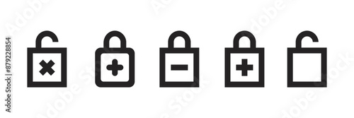 Open and closed lock icon set vector