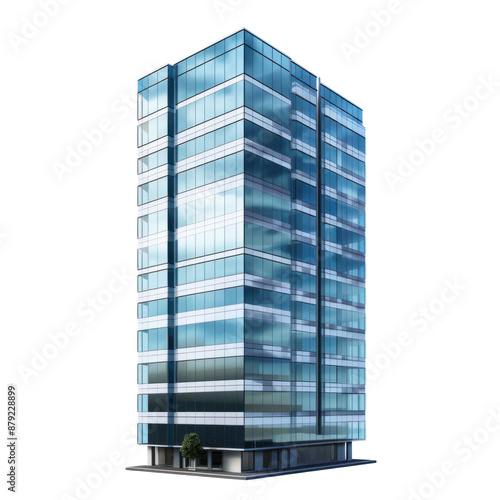 Modern Glass Office Building on Transparent Background