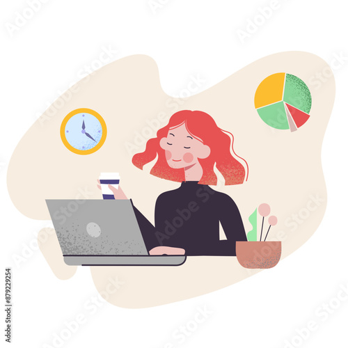 Woman works with computer