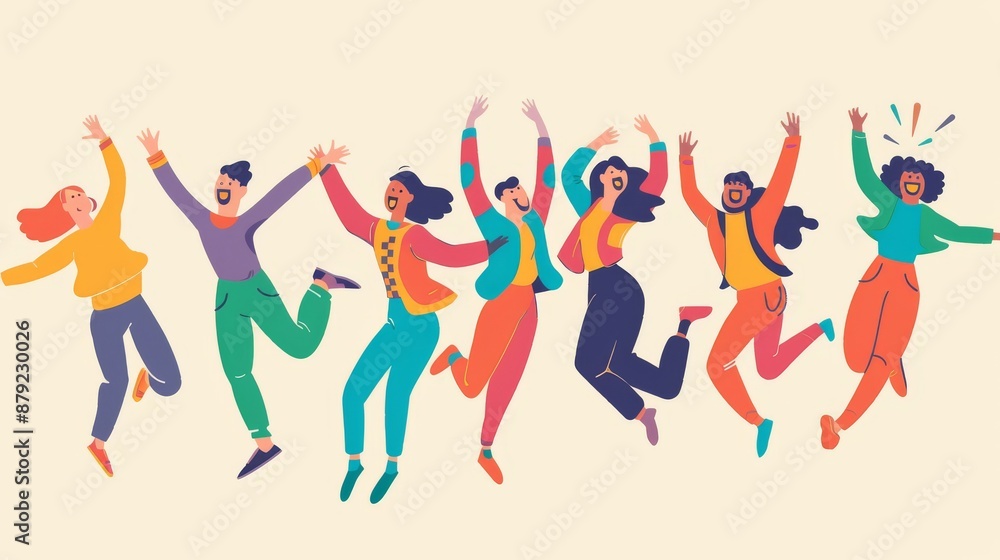 Obraz premium Set illustration of happy jumpers and dancers. Positive emotions set.