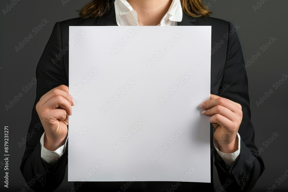 A Businesswoman Holding a Blank White Paper in Front of Her A Businesswoman Holding a Blank White Paper in Front of Her