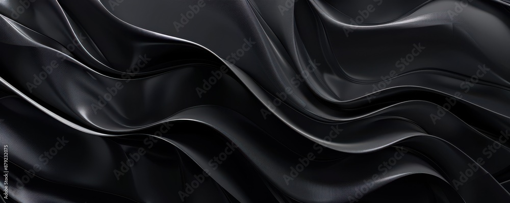 Obraz premium Abstract Black Background with Smooth Wavy Lines and Elegant Flowing Fabric