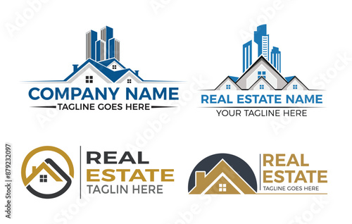 Real Estate Vector Logo Design Set Template. Building and Construction Logo Design 