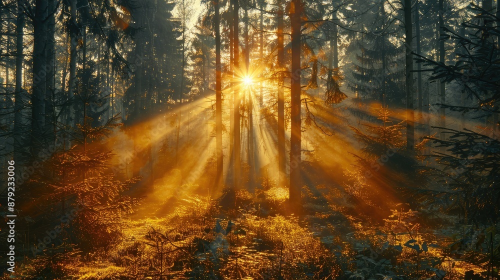 Fototapeta premium Glowing sunset casting warm light on mountains