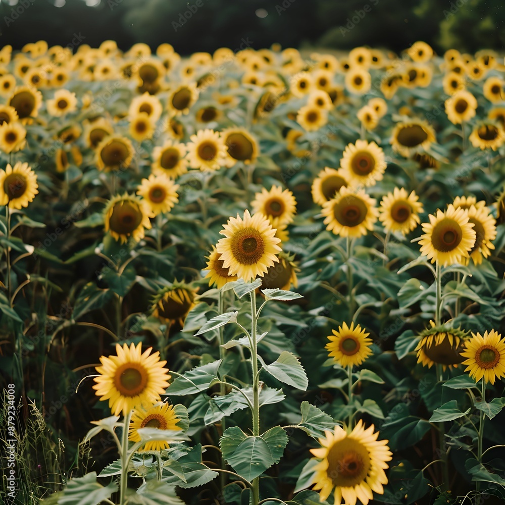 Sunflower Field in Bloom with Vibrant Yellow Flowers and Green Foliage
Sunflower Field in Bloom with Vibrant Yellow Flowers and Green Foliage