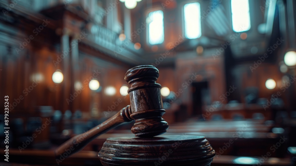 Wooden Gavel on a Wooden Block in a Courthouse Wooden Gavel on a Wooden Block in a Courthouse