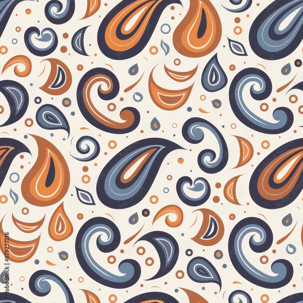 Fototapeta premium Vintage Paisley Pattern In Blue And Orange