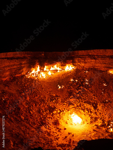 Darvaza Gas Crater, in the Karakum Desert in Turkmenistan at night