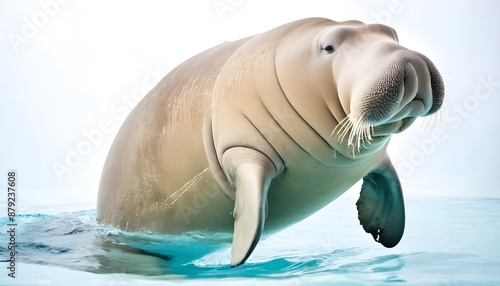 dugong playing in the water, dugong on white background, animal isolated on white photo