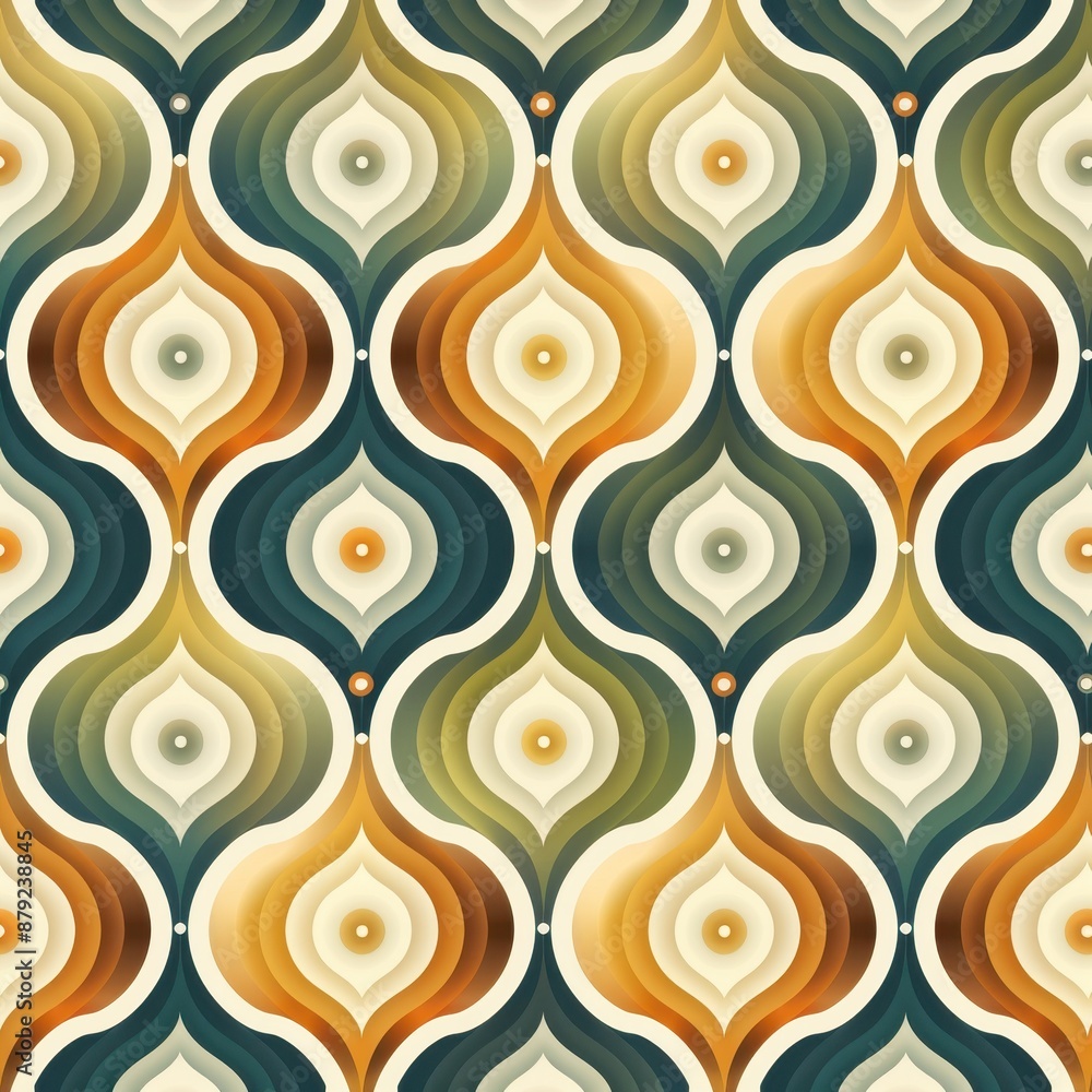 Retro S-Shaped Geometric Pattern in Teal, Orange, and Beige Retro S-Shaped Geometric Pattern in Teal, Orange, and Beige