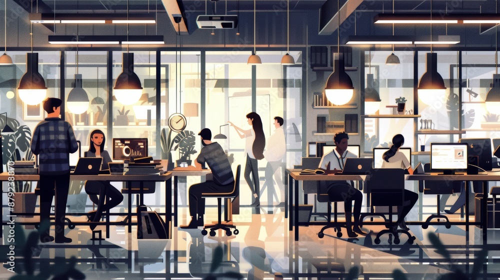 A bustling tech startup office