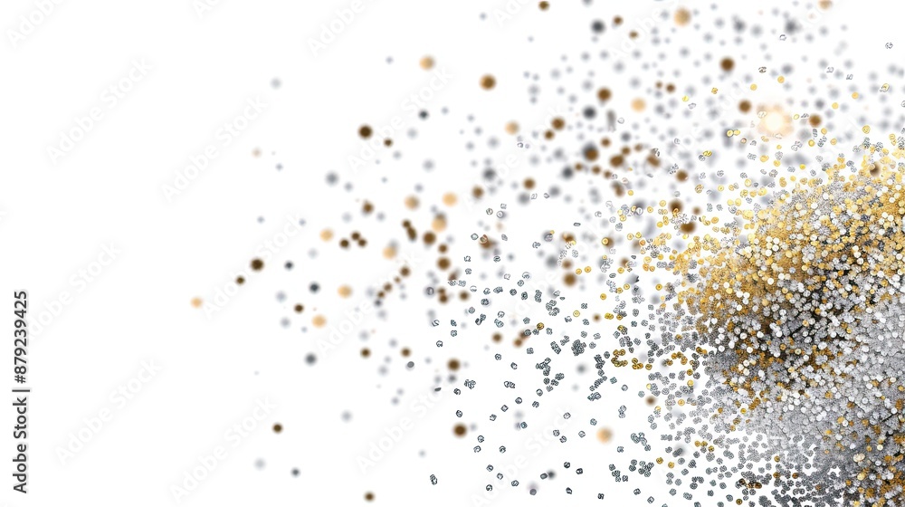 A pile of gold glitter scattered on a white background A pile of gold glitter scattered on a white background