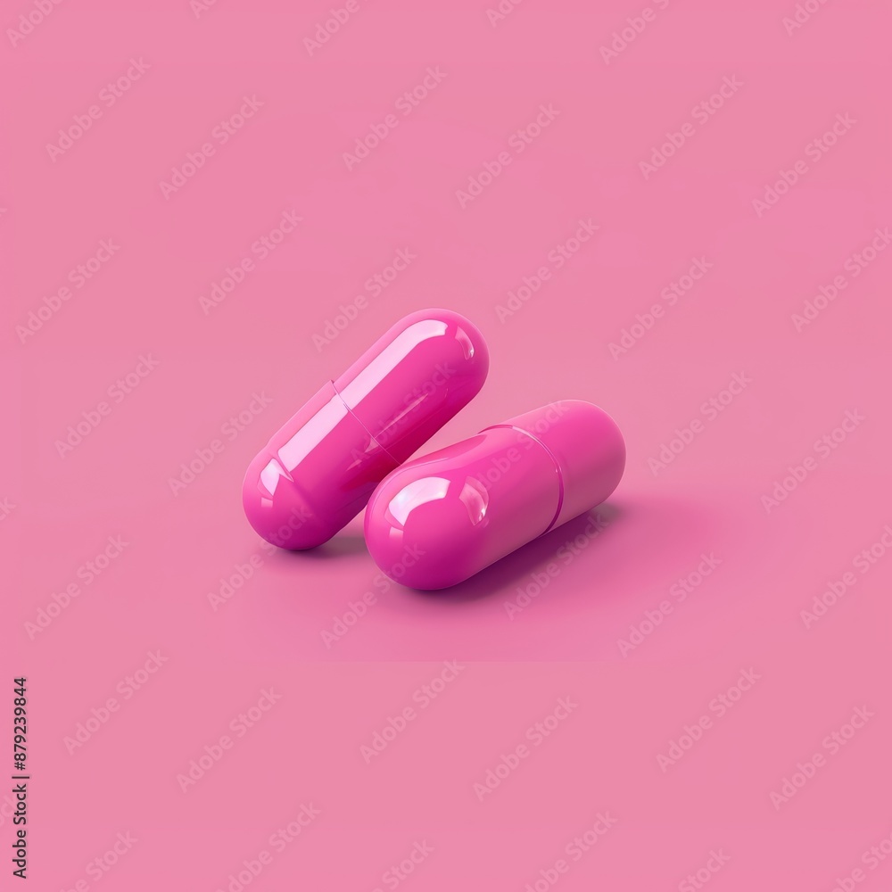 Pink pills, on a pastel pink background, 3d render Pink pills, on a pastel pink background, 3d render
