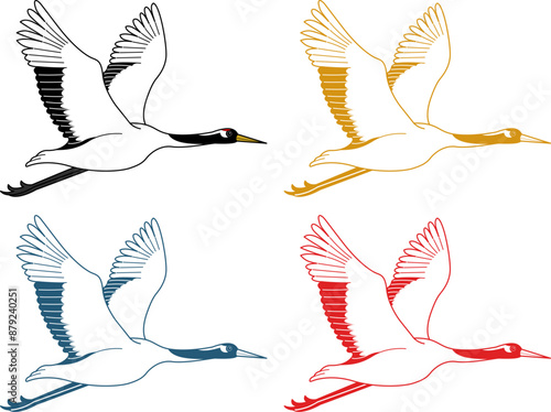 横から見た飛ぶタンチョウ