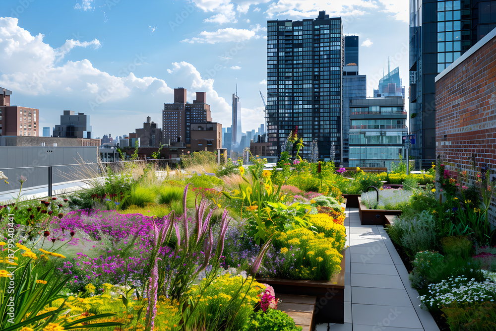 Fototapeta premium A rooftop garden in an urban setting
