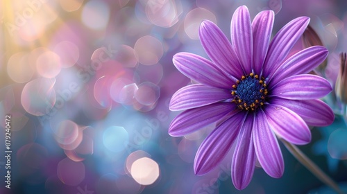 Purple flower with blurred background and space for text focused