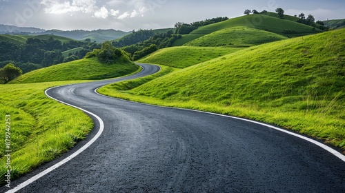 green grass outdoor field landscape with roadway