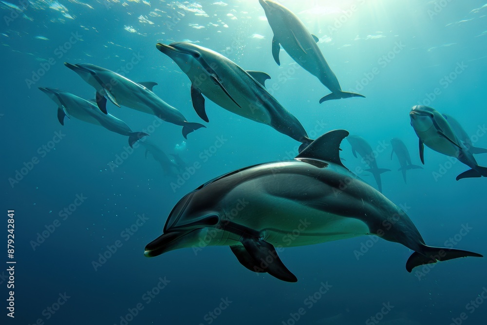 Pod of Dolphins Swimming Underwater Pod of Dolphins Swimming Underwater