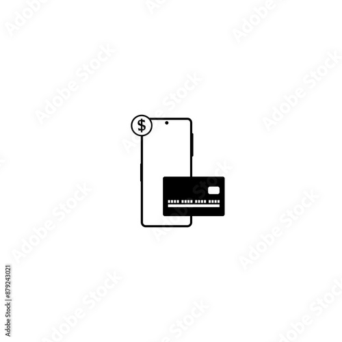 Mobile phone and credit card icon isolated on white background