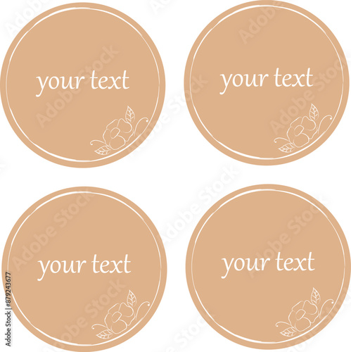 set of round stickers on kraft paper background