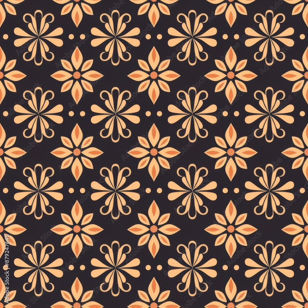 Fototapeta premium Abstract Floral Pattern on Black Background