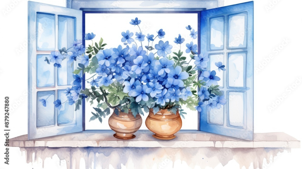 A beautiful window with blue shutters A beautiful window with blue shutters