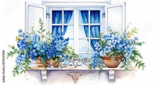 A beautiful window with blue shutters