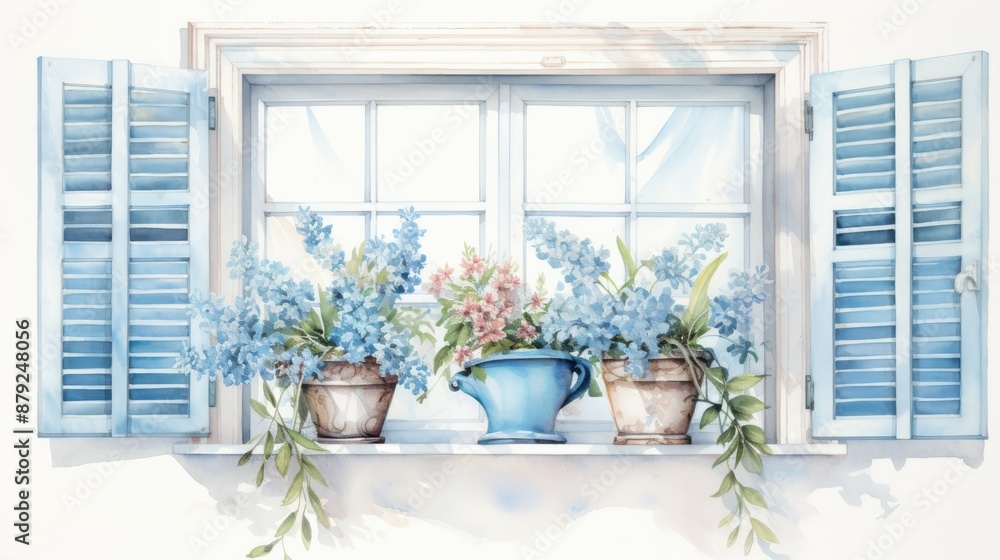 Fototapeta premium A window with blue shutters 