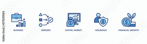 Financial Strategy Banner Web Icon Vector Illustration Concept With Icon Of Business, Mergers, Capital Market, Insurance, Financial Growth