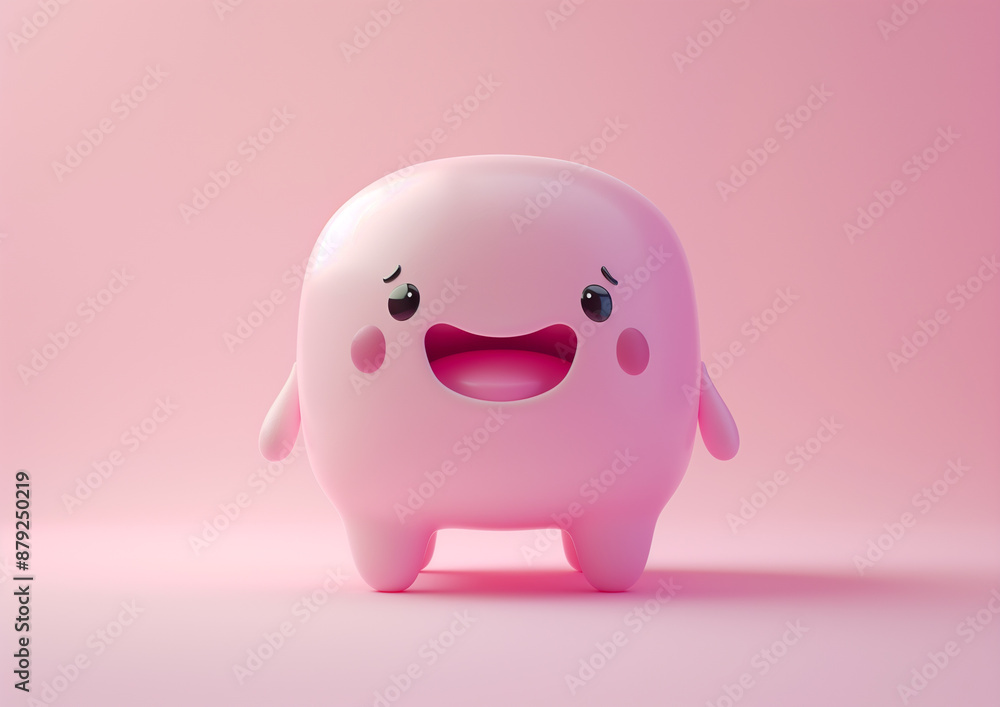 Cute pink happy character on pastel background Cute pink happy character on pastel background