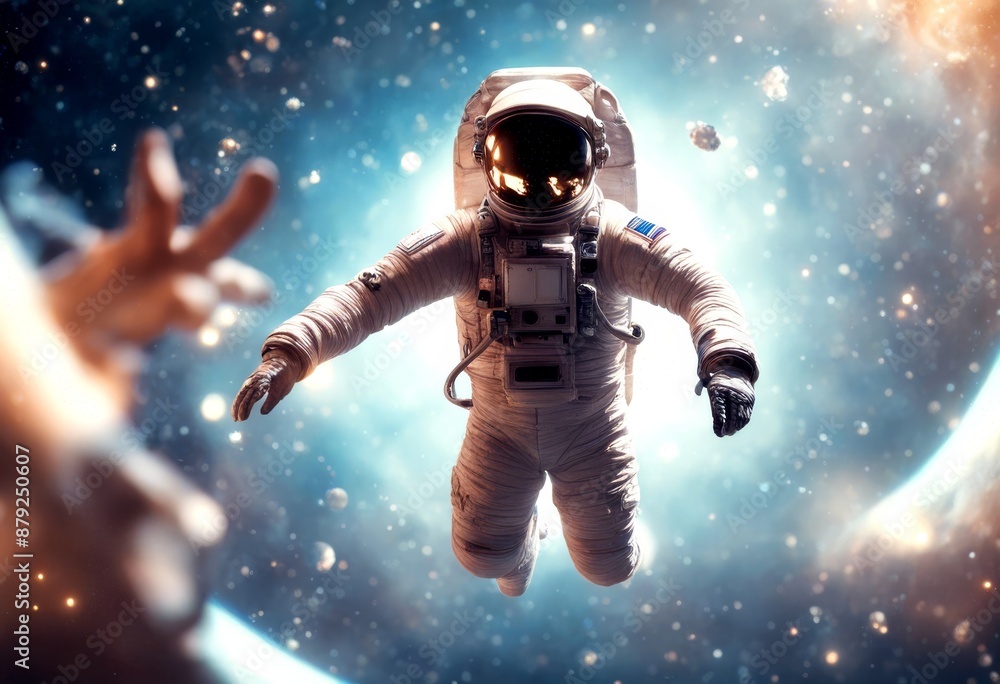 space 3d illustration scene fiction science viewer offer i outer astronaut stars reaching open hand floating cosmos universe star future technology fantasy space 3d illustration scene fiction science viewer offer i outer astronaut stars reaching open hand floating cosmos universe star future technology fantasy