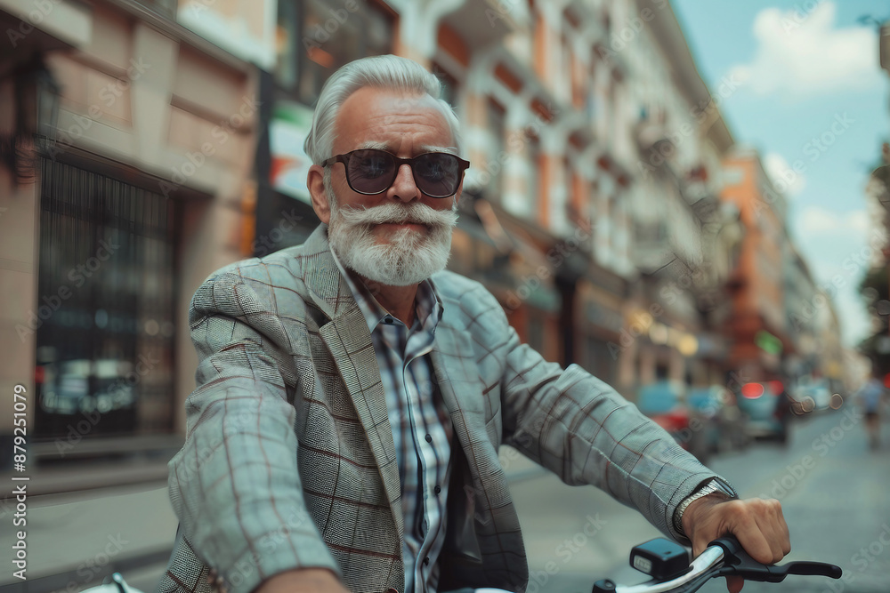 Elegant modern issue person driving to office using ecological transport, minding ecology protection, Generative AI Elegant modern issue person driving to office using ecological transport, minding ecology protection, Generative AI